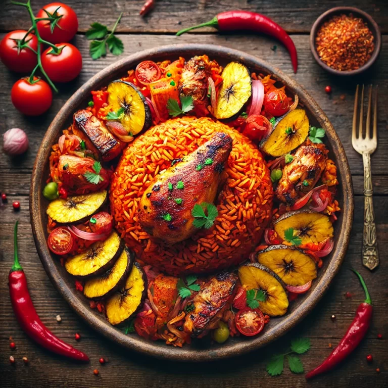 Jollof Rice Recipe | Classic West African Dish with Grilled Chicken and Plantains